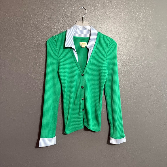 Anthropologie Maeve Women's Green Layered Ribbed Cardigan Sweater Size M - Picture 3 of 7